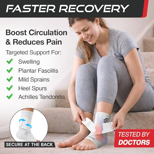 Image of Sleeve Stars Ankle Brace for Women & Men, Ankle Wrap for Sprain, Compression Sleeve for Plantar Fasciitis Relief, Easy Customizable Support: w / Removable Strap (Pair /M:10 inch-12 inch /White)