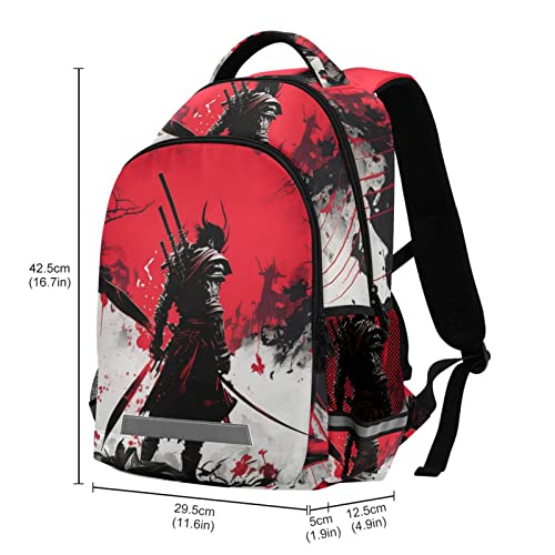 Japanese Samurai Art Kids Backpack Large Capacity Durable School Bags with Reflective Strip for Unisex Boys Girls 11.6 × 6.9 × 16.7 IN3