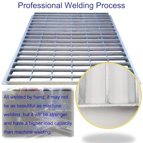 Image of Galvanized Steel Drain Grate with Lip 28x28 in, B-Class 28100 lbs Heavy-Duty Driveway Channel Cover w /Base, Outdoor Trench Drainage Grate, Silver Square Metal Sewer Cover for Garage