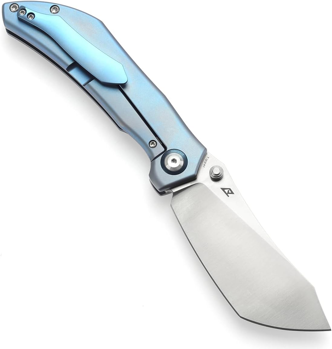 KANSEPT Tipper Pocket Folding Knife, 3.38" Satin Cpm S35vn Steel Blade, Blue Anodized Titanium Handle with Thumb Stud, Frame Lock, Sharp Knives Gift for Men Women Camping Survival Hiking K1079A1