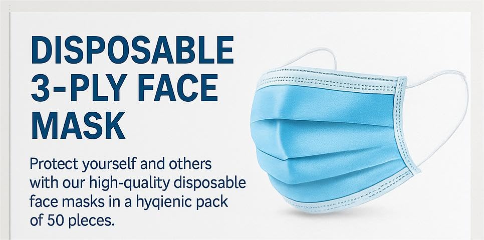 Disposable 3 Ply Blue Face Masks with Fabric Loop - Pack of 100 – Comfortable, Secure, and Breathable Protection. (Loop Face Mask) (LOOP_FACE/100) - Image 6 thumbnail