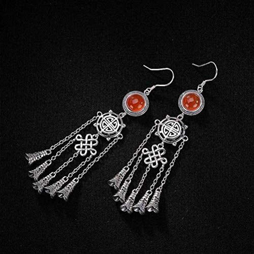 Boucles d'oreilles agate rouge du sud gravée et pampille naturelle