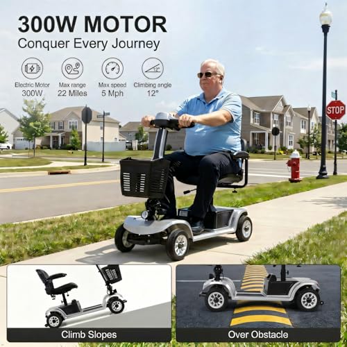Image of Movcan S-02 4 Wheel Electric Mobility Scooter for Adults & Seniors, 419 LB Capacity,Up to 4 MPH 22 Miles Long Range, Foldable Electric Wheelchair for Travel with 360 Swivel Seat & UL Certified Safety