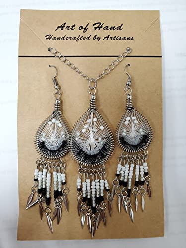 Dream Catcher Feather Necklace Earring Combo Set