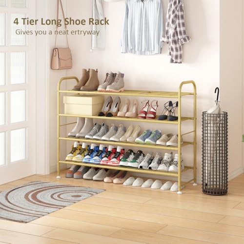Image of LINZINAR Shoe Rack 4 Tier Storage Organizer for Closet Entryway Metal Gold