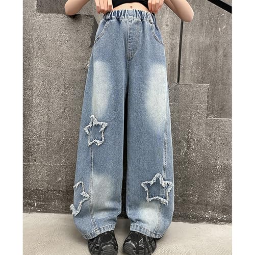 Jeans for Girls Baggy Wide Leg Cute Bow High Elastic Waisted Denim Pants Y2K Streetwear Kids Jeans2
