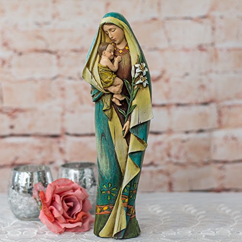Roman Madonna & Child With Lily Renaissance Collection 12.5 Inch Resin Stone Statue Figurine #TOP1
