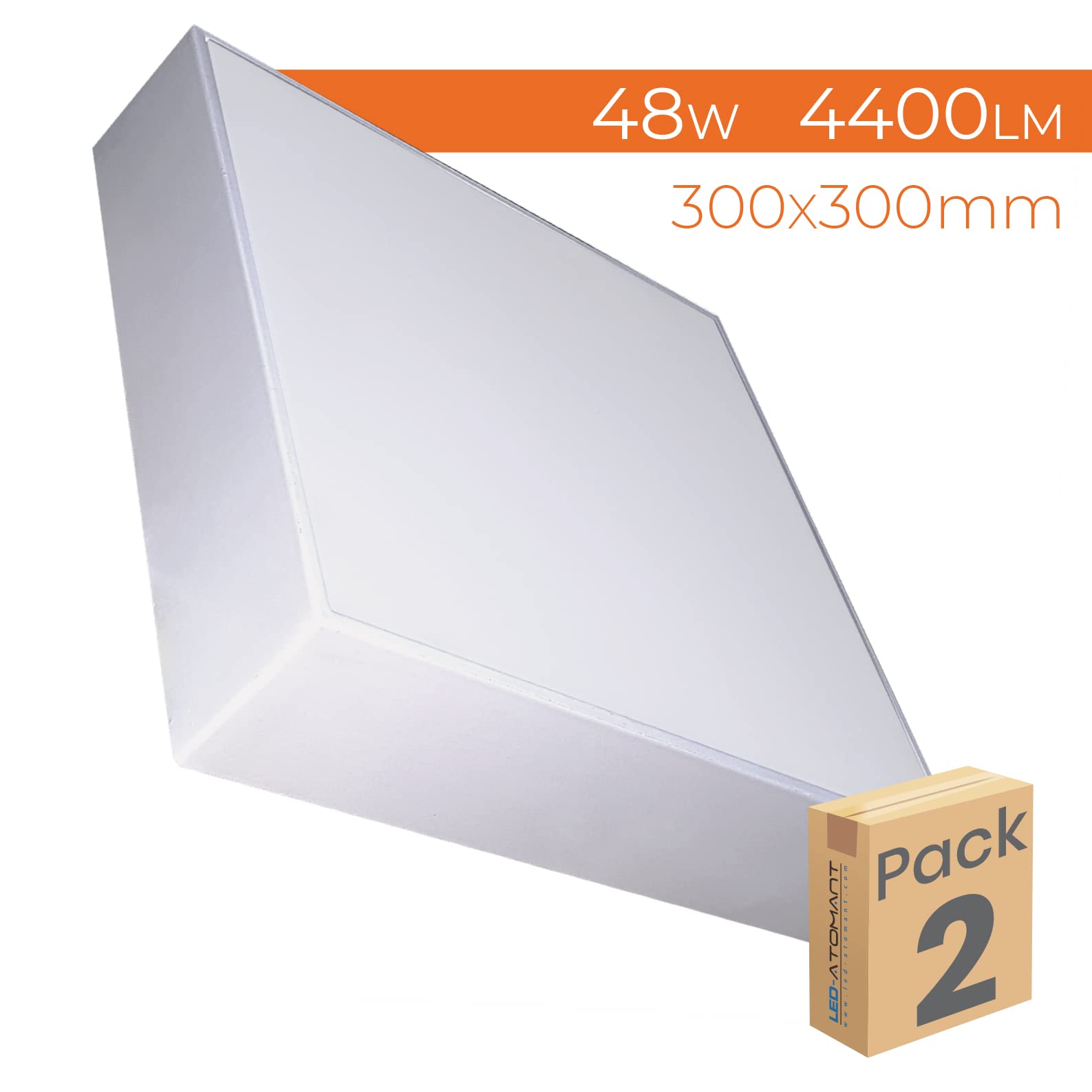 LED ATOMANT 2x Plafon LED Superficie Frameless 30x30cm 48W Color Luz Fria | Color Blanco Frio 6500K, 4400 Lumenes
