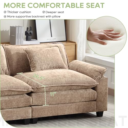 Image of Oprisen 120 inch Modular Sectional Sofa, Comfy Cloud Couch Sectional Sofa with Ottoman, Chenille Sofa Sleeper Deep Seat Sofa with Throw Pillows for Living Room (Khaki, 120 inch- L Shape)