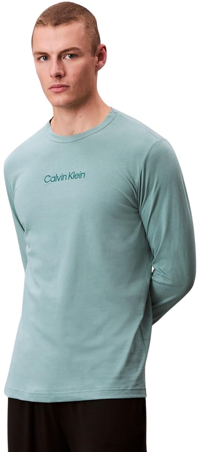 Calvin Klein Men’s Crew Neck Long Sleeve Top, Turquoise (Trellis), L