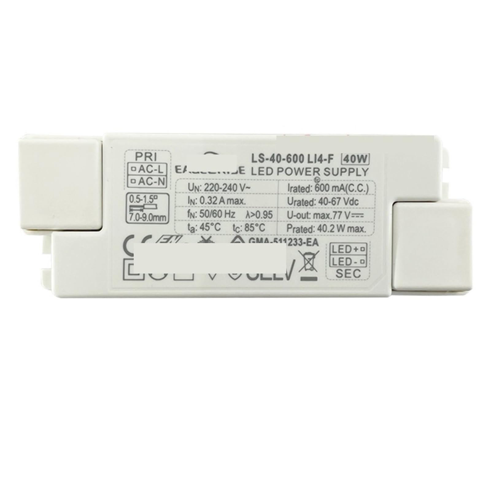 PWANUIGTE LED lamp Driving Power Supply Constant Current Isolation Switch Transformer 40W 950ma Ballast Voltage: 111V~240V(40W 600ma LI4-F)