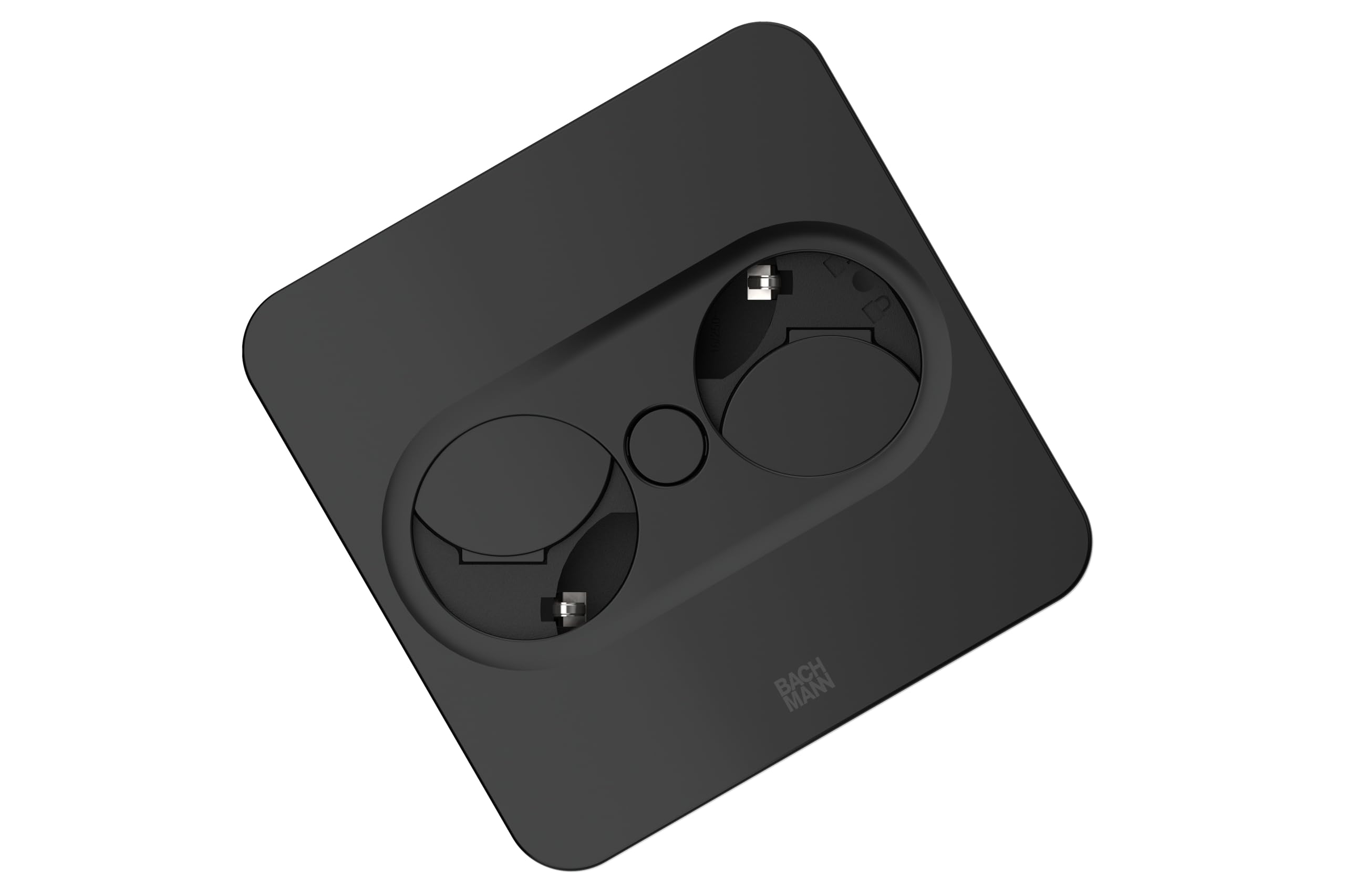 BACHMANN Einbausteckdose Twist 2 eckig 2-Fach, 2m Kabel, Tischsteckdose für Küche und Büro, Schwarz, 946.101 (automatische Öffnung und Anti-Fingerprint-Beschichtung)