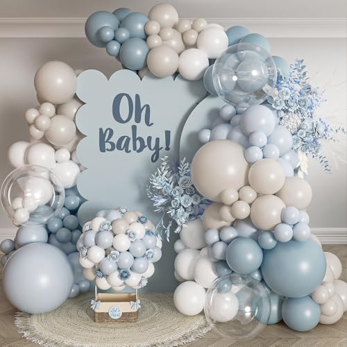 Image of Dusty Blue Balloons Garland Arch Kit 139Pcs Fog Blue White Sand Balloons for Baby Shower Birthday Bear Theme Wedding Bride Anniversary Gender Reveal Party Decorations for Boy Girl Adult