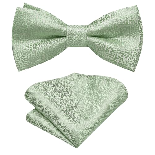 Image of Hi-Tie Bow Ties for Men Pre-Tied Pocket Square with Cufflinks Mens Bowtie Sets for Wedding Formal Party