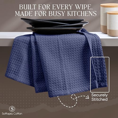 Image of Waffle Weave Dish Towels 4 Pack, 16x26 Inches, Quick Dry Towels for Kitchen, Reusable, Absorbent Wash Cloths Set, Washable Fabric, Heavy Duty for Daily Use - Indigo Blue