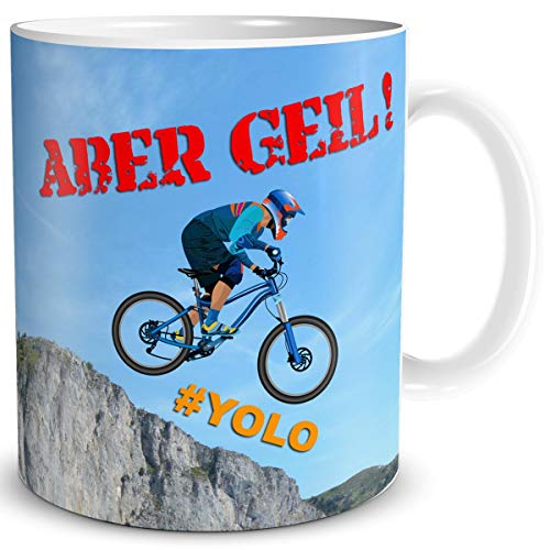 Tasse Biker Fahrrad lustig mit Spruch Aber Geil Geschenk für Downhill Mountainbiker Fahrradfahrer Männer Jungs Büro Kollegen