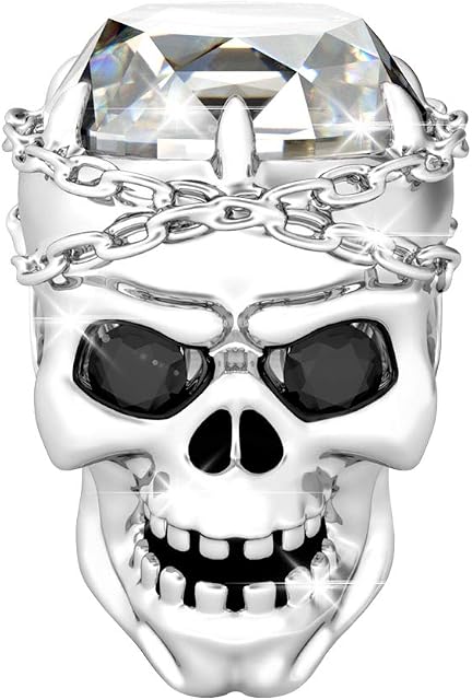 GNOCE"Shackles of Love Skull Charm Beads 925 Sterling Silver Charm with Cubic Zirconia for Bracelets & Necklaces Christmas Charm Gift for Skull Lover