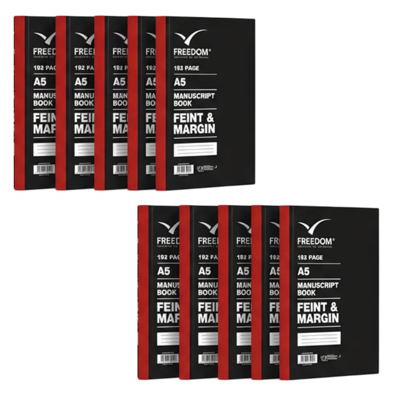 Pack Of 10 – 192 Pages A5 Manuscript Books (Feint & Margin - View #2