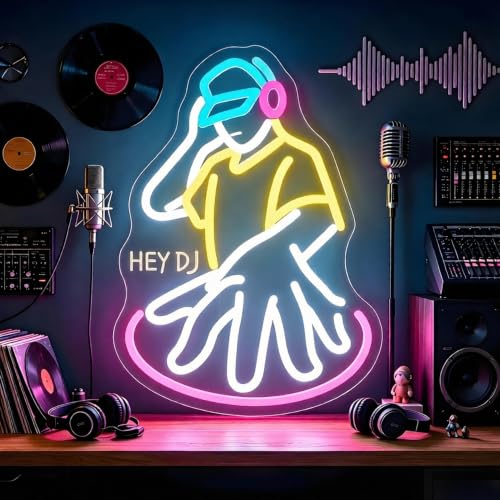 Fuzuneli DJ Player Neon Sign for Wall Decor Record Player Neon Light for Man Cave