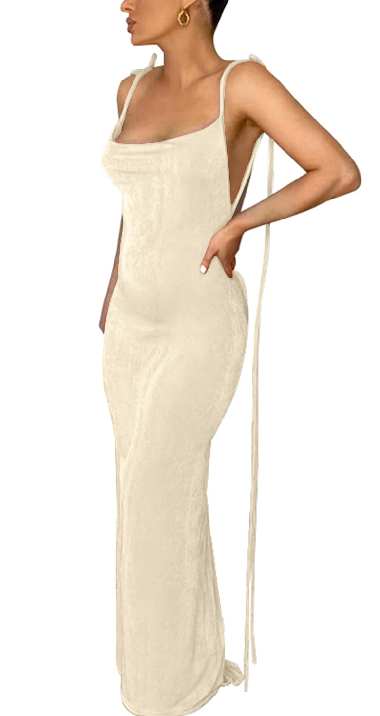 Vssjavun Women’s Summer Spaghetti Strap Sexy Sleeveless Backless Bodycon Party Club Cocktail Dress