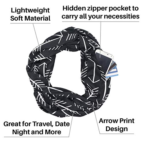 Shop Pop Fashion - Arrow Pattern Infinity Scarf With Hidden Zipper Pocket To Store Phone, Keys, And Wallet #TOP2