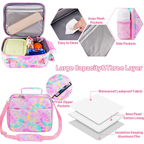 Fidvioi Girls Lunch Box, Durable Insulated Tie Dyed School Lunch Bag For Girls, Adjustable Strapthermal Cooler Lunch Tote Travel Family Picnic Back To School Lunchbox For Girls 8-15 #TOP2