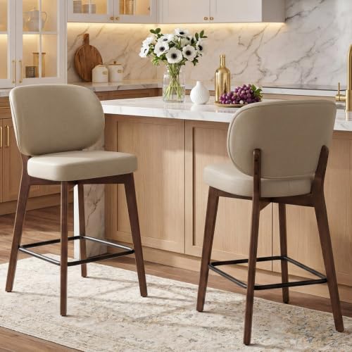 Image of YOUNUOKE Bar Stools Set of 2, 26 inch Counter Height Bar Stools, Khaki