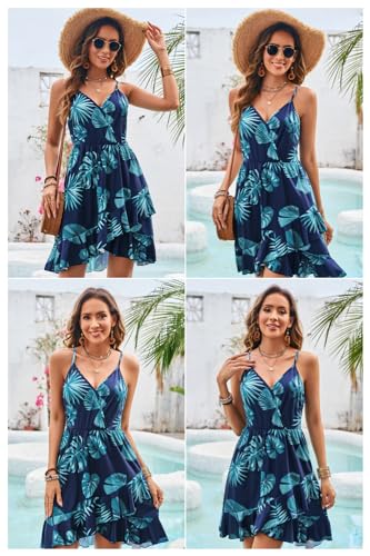 ULTRANICE Womens Summer Dresses Floral V Neck Ruffled Hem Spaghetti Spring Casual Beach Outfits Flowy Wrap Sun Dress3