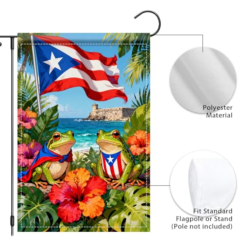 Image of Nuxovilar Puerto Rico Frogs Garden Flag 12x18 Inches Polyester | Puerto Rico Flag Frog Banner coqui frogs ornament holiday photo sign yard patio garden (Coqui Sea)