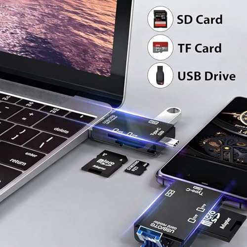 Image of SPIN CART USB 3.0 Type C & Micro USB OTG Memory Card Reader for SD /TF Cards, Laptop Phone Tablet