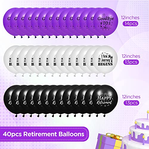 40 Pcs Purple Retirement Decoration Balloons, Purple And Black Latex Balloons For Women Men Female Friends Happy Retirement Theme Party Office Farewell Indoor Outdoor Party Supplies, 12 Inch #TOP1