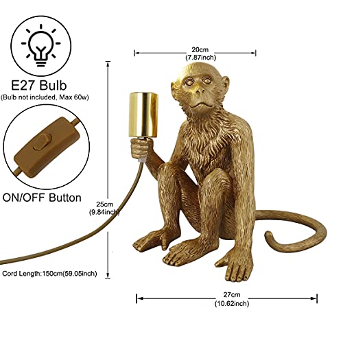 Jorunhe Bedside Table Lamp, Resin Monkey Table Lamp, Creative Desk Lamp Lighting Fixture For Living Room, Bedroom, Office, And College Dorm (Gold) #TOP3