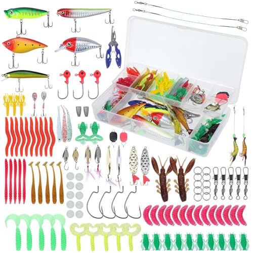 121-Piece Esche da Pesca,Selezionato Esche Artificiali & Tackle Kit Attrezzi da Pesca Set Perfetto Fish Bait Lure Gear Kit Regalo per gli uomini Adatto a diversi tipi di pesci nei laghi Fiumi Stagnii