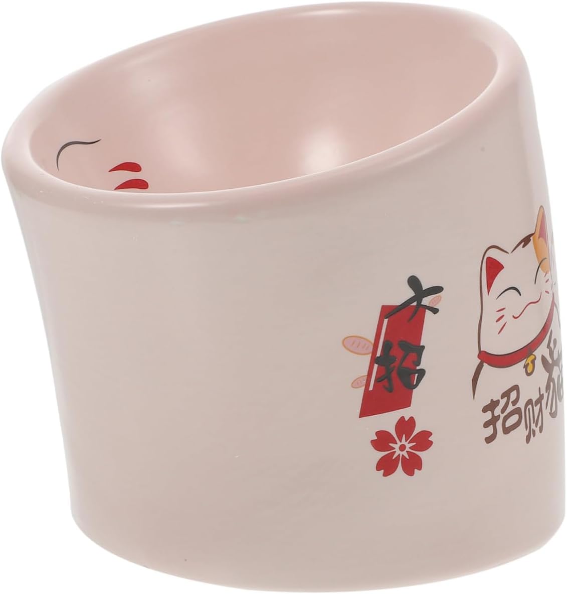 Kisangel Ceramic Elevated Anti-Spill Cat Feeding Bowl Pink Pet Feeder Dish Spill-Resistant Kitten Water Bowl for Indoor Use