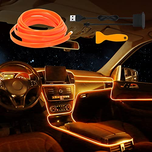 EL Wire Car LED Interior Strip Light, USB Neon Wire Lights with 6mm Sewing Edge - 197 inches Glowing Electroluminescent (EL) Wire, Ambient Lighting Kit Car Decorations Interior (5M/16.5FT, Orange)