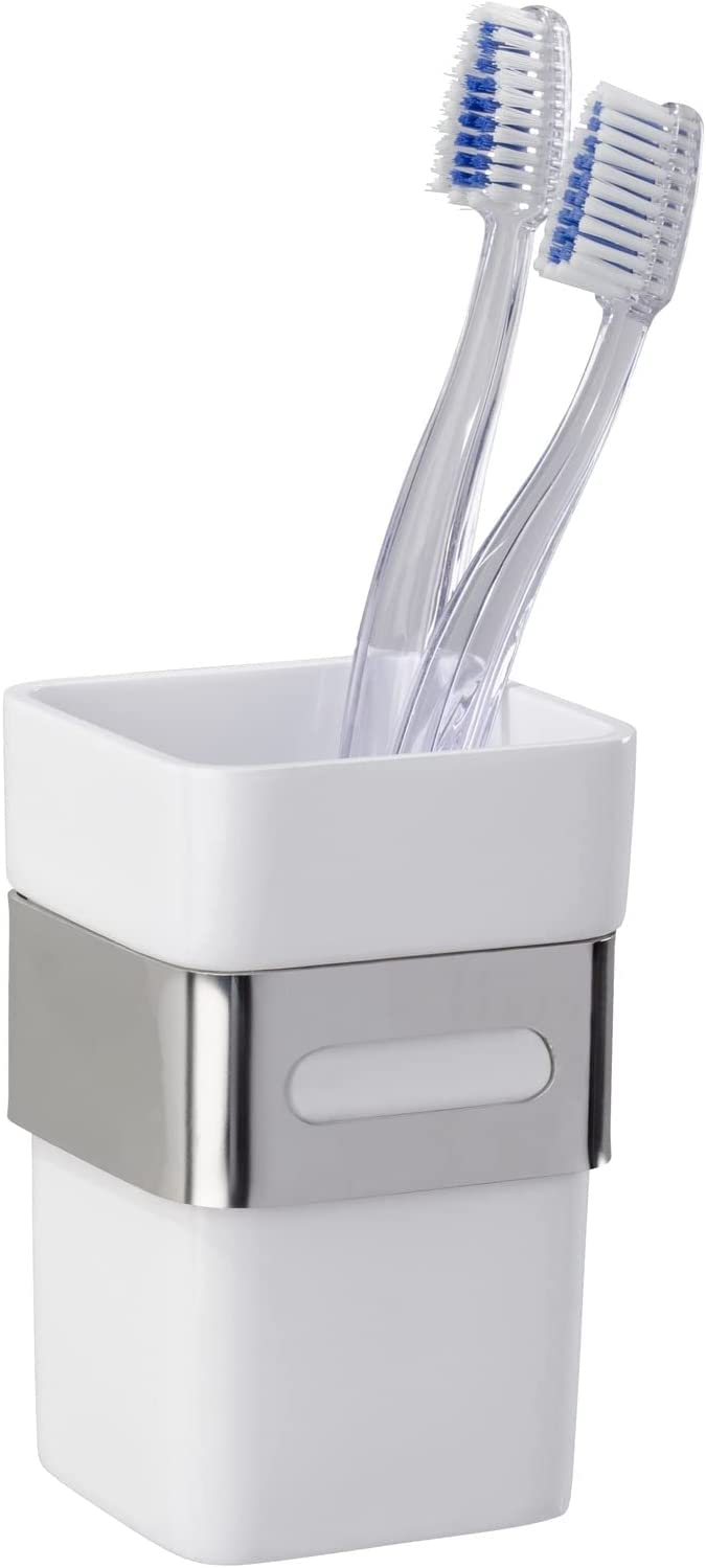 Juego de baño WENKO Premium Plus, compuesto por soporte de papel higiénico, guarnición de inodoro, 2 vasos para cepillos de dientes y dispensador de jabón + juego de cuidado de los pies