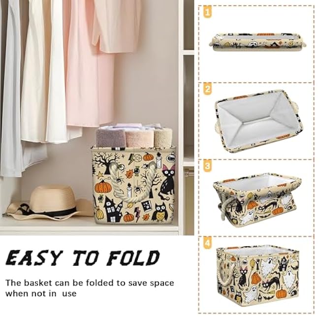 Halloween Ghost Basket Pumpkin Black Bat Boo Spooky Basket with Handles Foldable Waterproof Halloween Gifts Storage Bins Boxes for Party Home Bedroom Decor