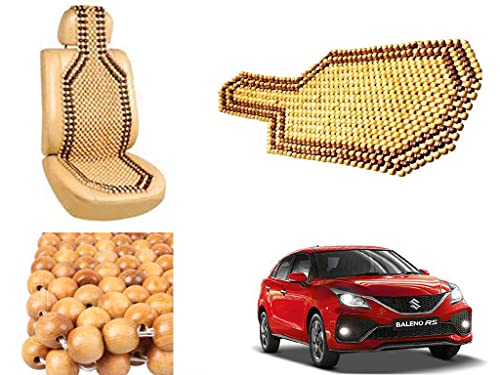 Image of Car Bead Seat Wooden Beads Cushion Cover Pad for Maruti Suzuki Baleno RS 2019, Acupressure Sitting Seat Cover | Cream Color - Pack of 1