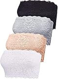 FULIER Women's Floral Lace Tube Top Bandeau Strapless Bras Seamless Bandeau Stretchy Chest Wrap for