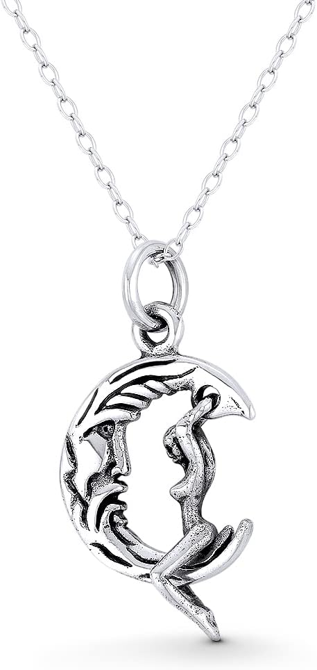 Alfred & Vincent Moonrider Girl on Crescent Moon 28x15mm (1.1x0.6in) 3D Charm Pendant in Oxidized .925 Sterling Silver