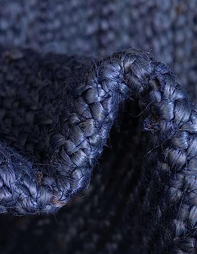 Image of Unique Loom Braided Jute Collection Area Rug - Dhaka (1' 2 inch x 8' Table Runner, Navy Blue)