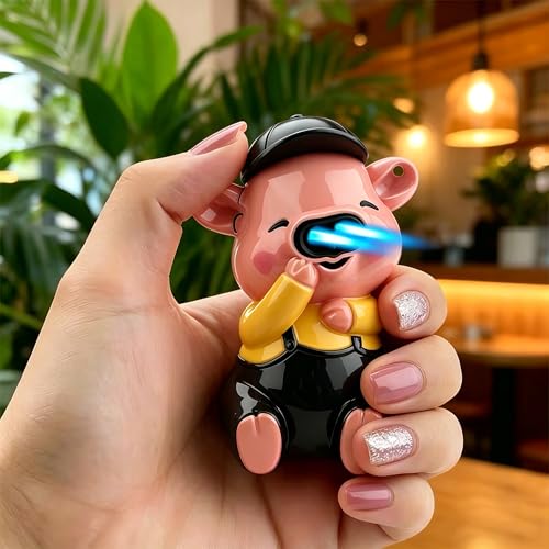 Encendedor doble llama de soplete cerdito recargable miniatura 2
