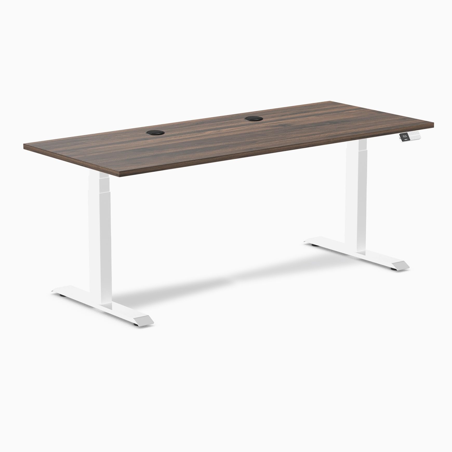 Desky Dual Laminate Sit Stand Desk Jarrah Legno 70.9" Grommets White
