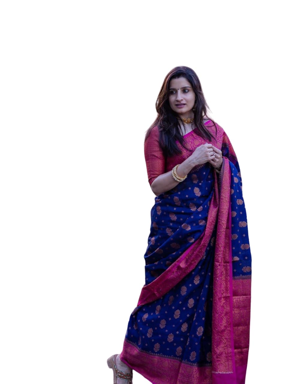 NEOPOL Women's Banarasi Style Pure Kanjivaram Silk Jacquard Kanchipuram Pattu Saree With Un-Stiched Blouse