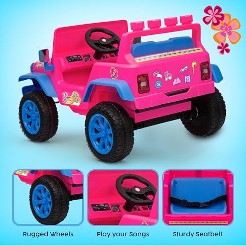 Image of Barbie - 12V Kids Ride-On Jeep with Rechargeable Battery and LED Headlights | Barbie - 12V Kids Ride-On Jeep with Rechargeable Battery and LED Headlights