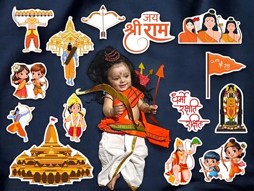 Image of Lord Ram Photo Booth Props | 23+ Piece Ramayan Devotional Set for Religious Events | Jai Shri Ram Cards - Premium Cardstock for Ram Navami, Diwali