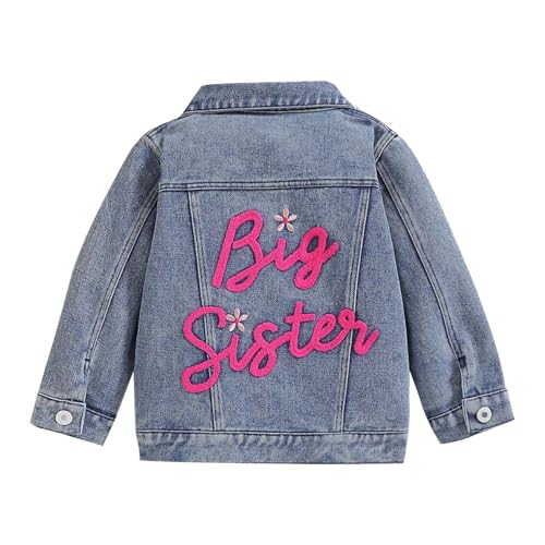Toddler Girls Trucker Jacket Letter Embroidered Lapel Collar Button Outwear Long Sleeve Denim Jacket with Pocket