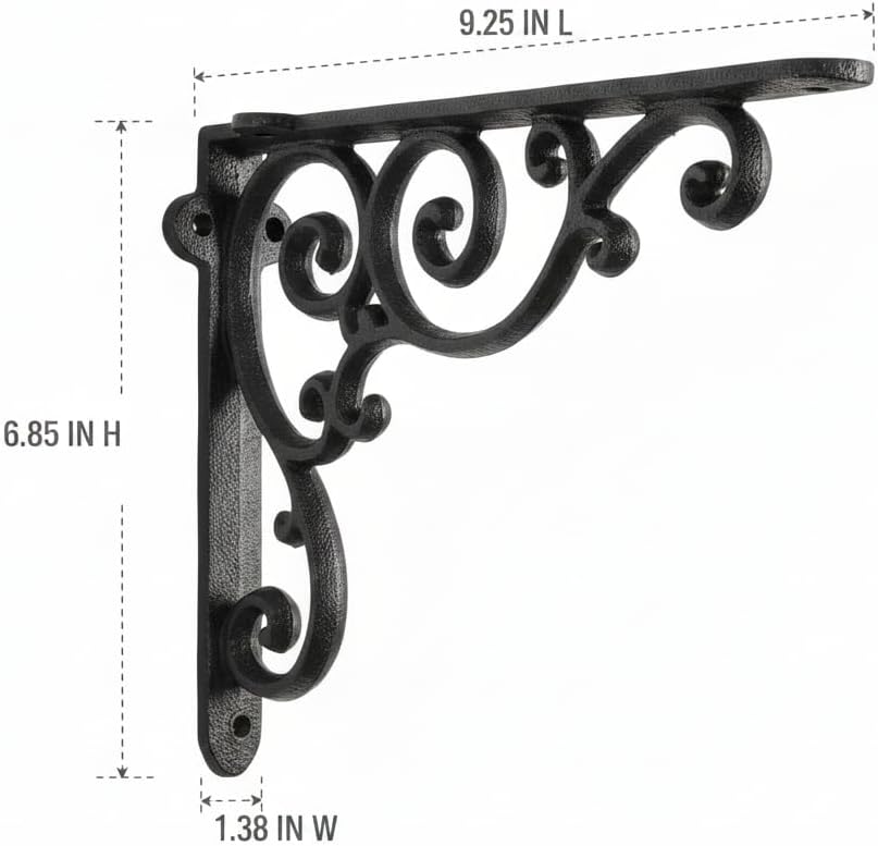 Comfy Hour 9.25" Decorative Plant Wall Hanger, Heavy Duty Cast Iron Outdoor Plant Hook for Hanging Baskets, Vintage Scroll Wall Mount Bracket for Bird Feeder, Lantern, Wind Chimes, Black, 1 Pack