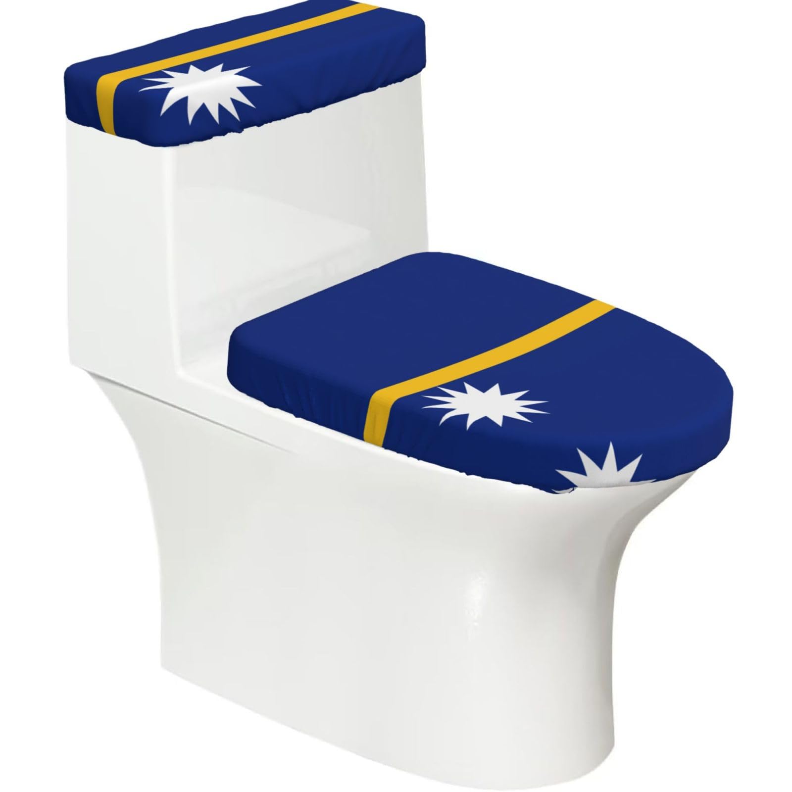 Flag of Nauru Printed Toilet Seat Cover Set with Tank Lid Cover, Fits U O Elongated Toilets, Bathroom Decor