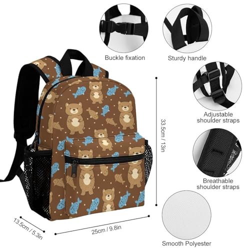 Kid's Mini Backpack 12 Inch Brown Bear And Blue Fish Backpack Schoolbag Preschool Kindergarten Children Bag Nursery Travel Bag for Toddler Boys Girls Age 3-73